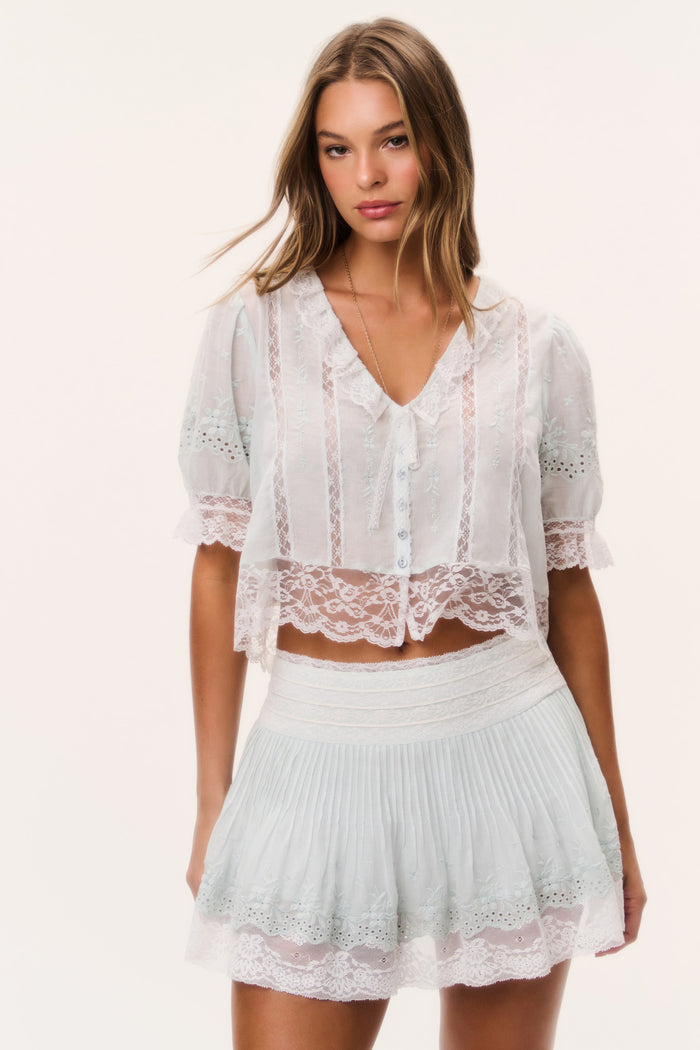Levant Cotton Lace-Trimmed Mini Skirt - EAU DE NIL