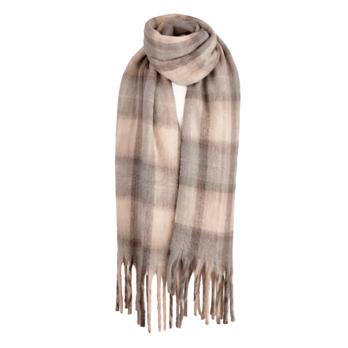Luxuriously Soft Lightweight Plaid Scarf with Long Fringes – Elegant Draped Wrap - Heritage Of Scotland - MACKELLAR NATURAL