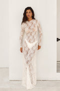 This is an image of Lyon Lace Dress in White Lace - RESA featuring a model wearing the dress