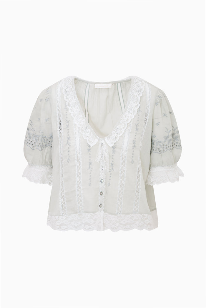 Maurelle Cotton Lace Blouse - EAU DE NIL