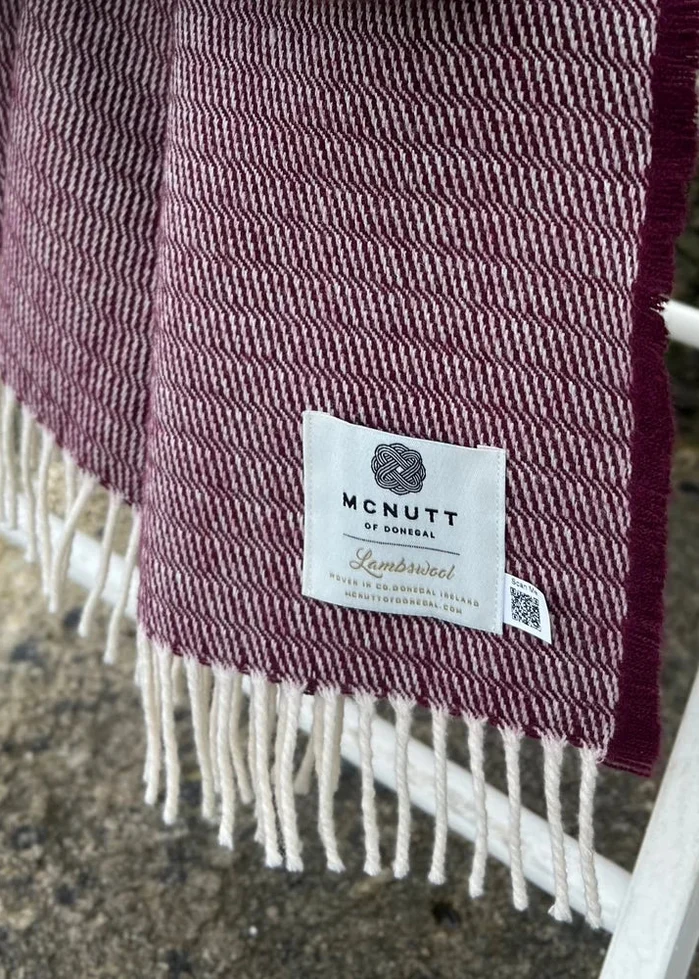 McNutt of Donegal Ripple Burgundy Supersoft Merino Lambswool Throw