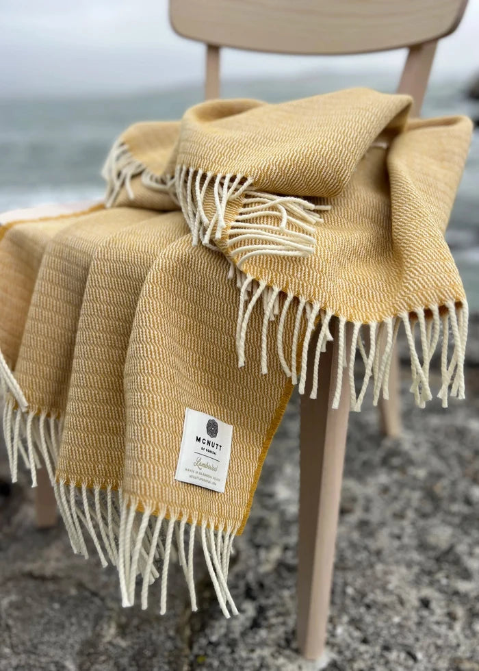 McNutt of Donegal Ripple Lemon Supersoft Merino Lambswool Throw
