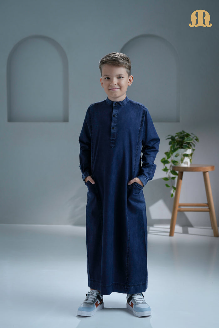 Mekong Navy Blue Denim Thobe for Kids