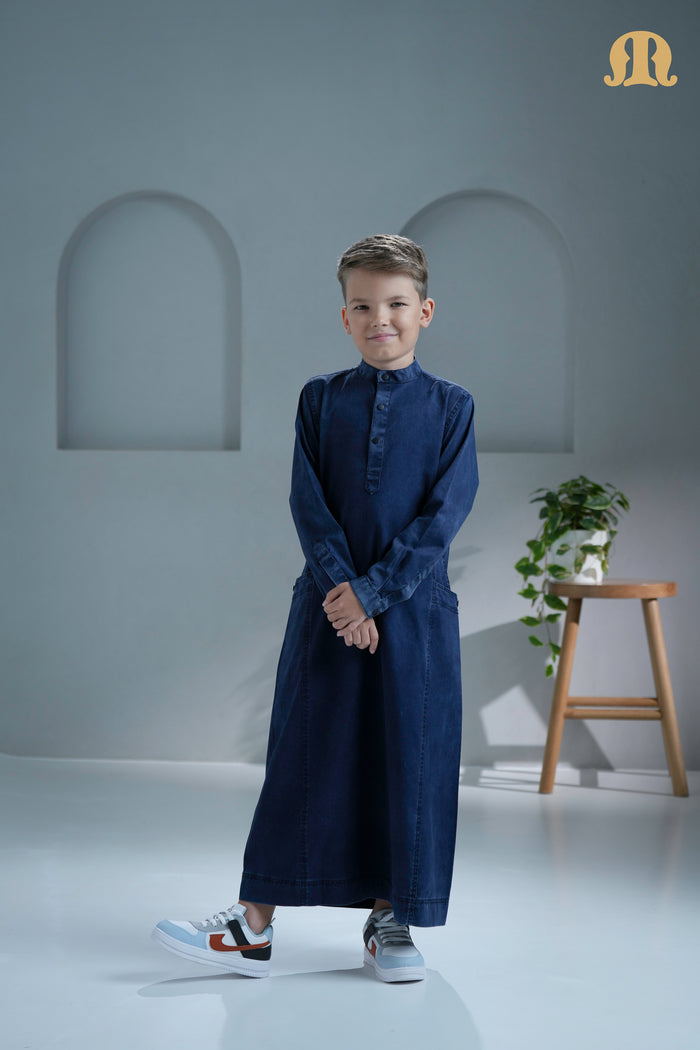 Mekong Navy Blue Denim Thobe for Kids