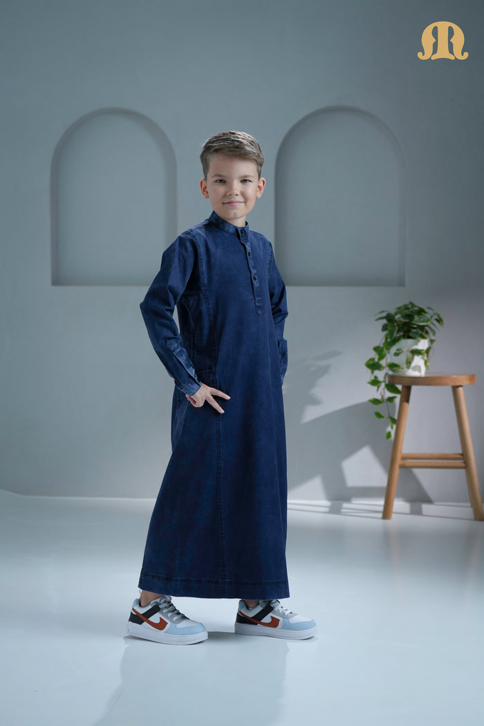 Mekong Navy Blue Denim Thobe for Kids