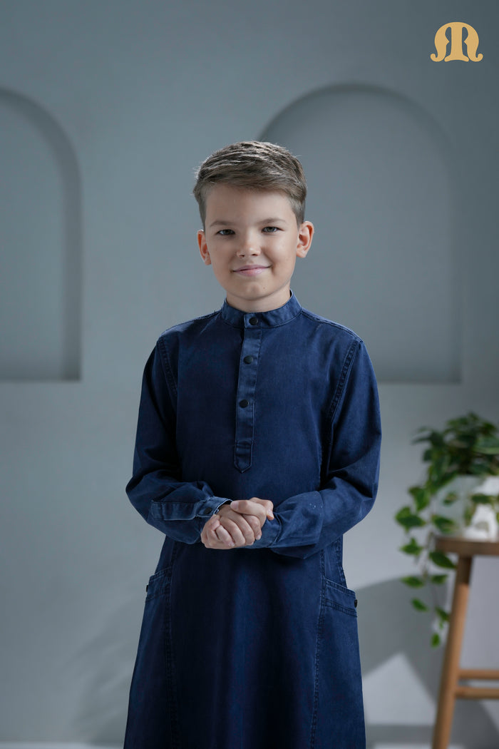 Mekong Navy Blue Denim Thobe for Kids