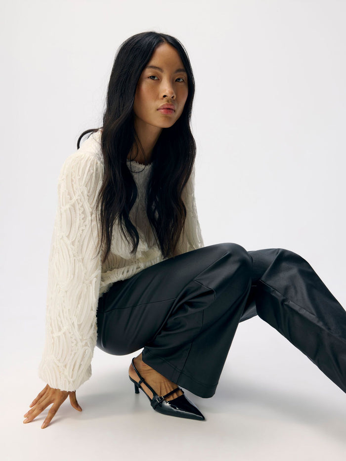 Mel Coated Wide Leg Pants (Black)
