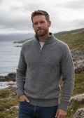 Men's 100% Lambswool Quarter Zip Sweater - Pepper Marl