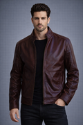 Men's Distressed Maroon Red Leather Jacket