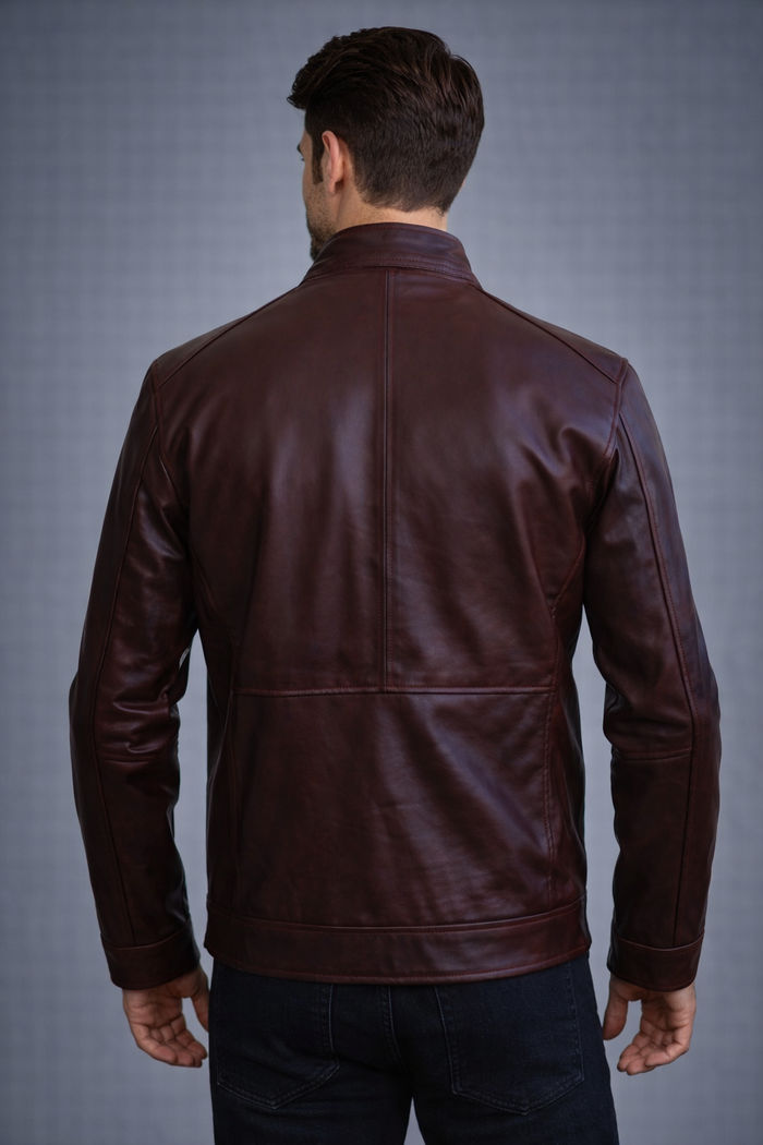 Men's Distressed Maroon Red Leather Jacket