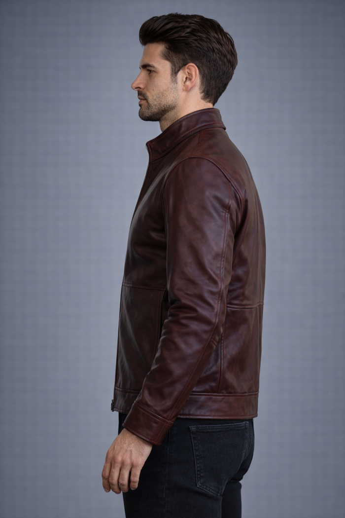 Men's Distressed Maroon Red Leather Jacket