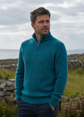 Men's Donegal Wool Half-Zip Jumper | Turquoise  - Clearance