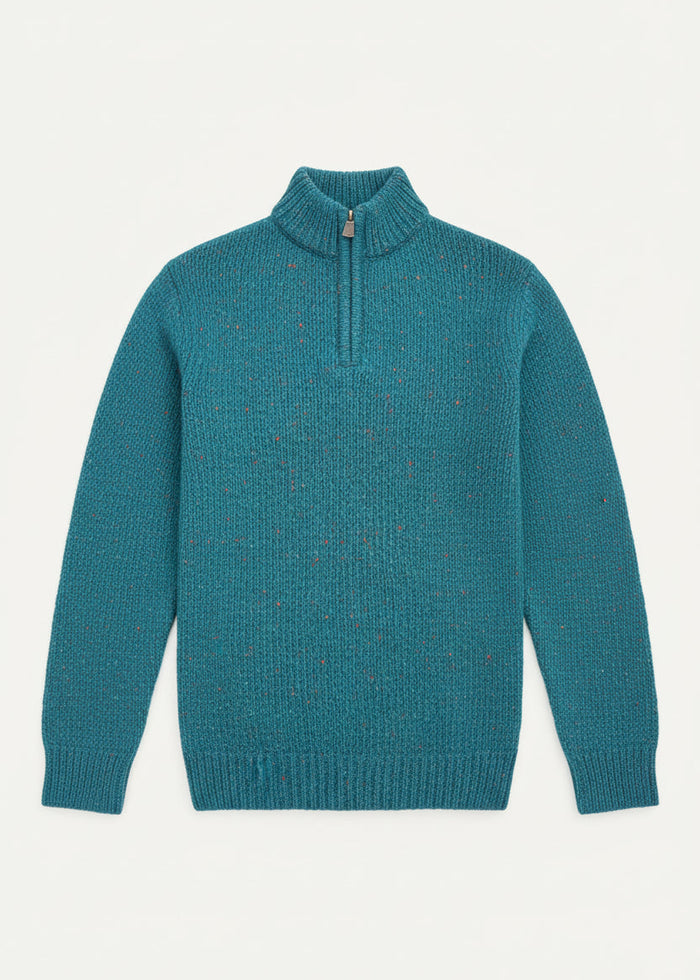 Men's Donegal Wool Half-Zip Jumper | Turquoise