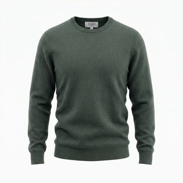 Men's Dunedin Cashmere 100% Cashmere Crew Neck Sweater - Kale Green - Heritage Of Scotland - S