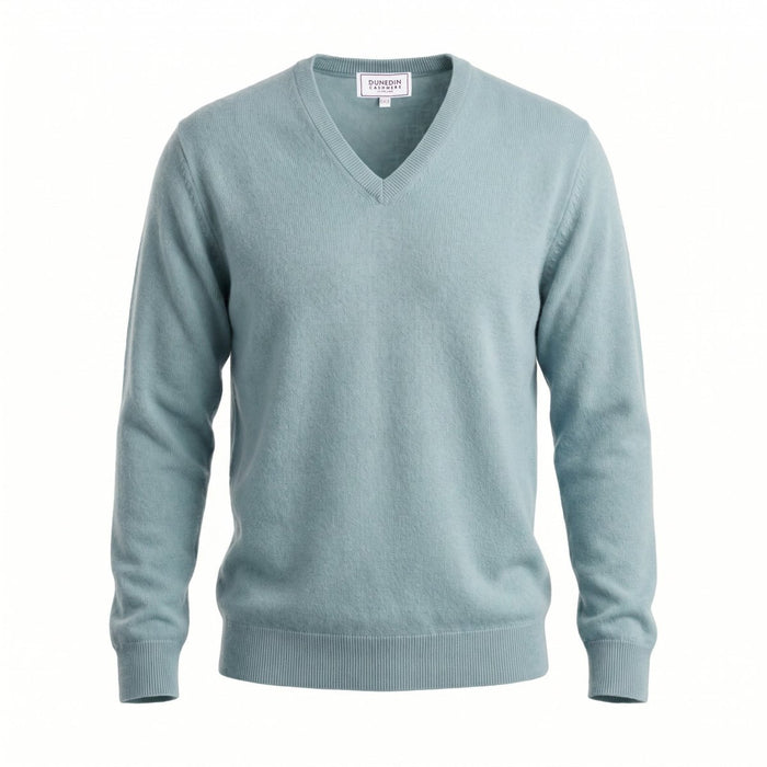 Men's Dunedin Cashmere 100% Cashmere V - Neck Jumper - Ultramarine - Heritage Of Scotland - S