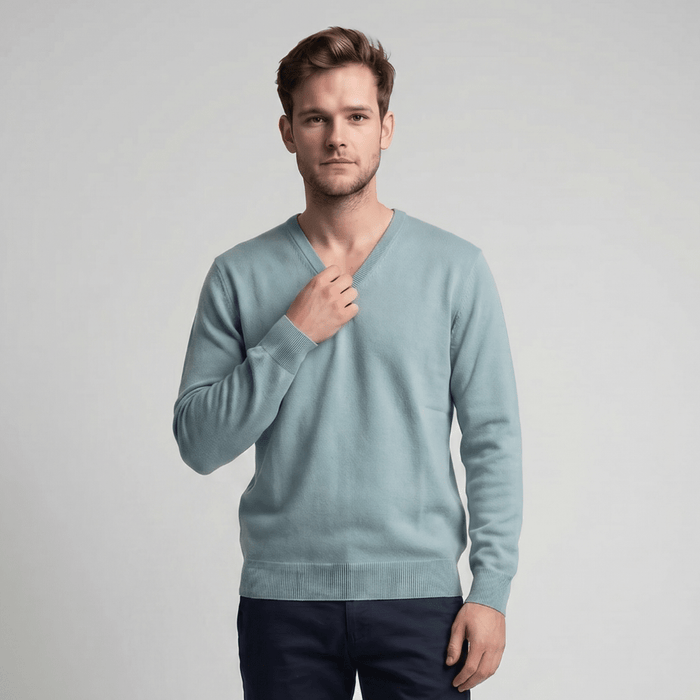 Men's Dunedin Cashmere 100% Cashmere V - Neck Jumper - Ultramarine - Heritage Of Scotland - S