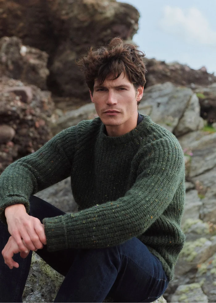 Men's Fisherman Rib Nepped Sweater | Army Green