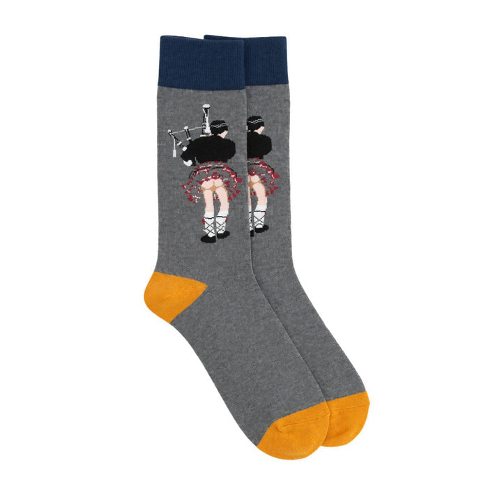 Men’s Luxury Bamboo Socks – Soft, Breathable & Stylish Everyday Comfort - GREY BAGPIPES - RED KILT - Heritage Of Scotland -