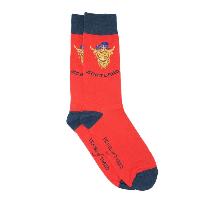 Men’s Luxury Bamboo Socks – Soft, Breathable & Stylish Everyday Comfort - H.COW AND CAP SCOTLAND RED - Heritage Of Scotland -