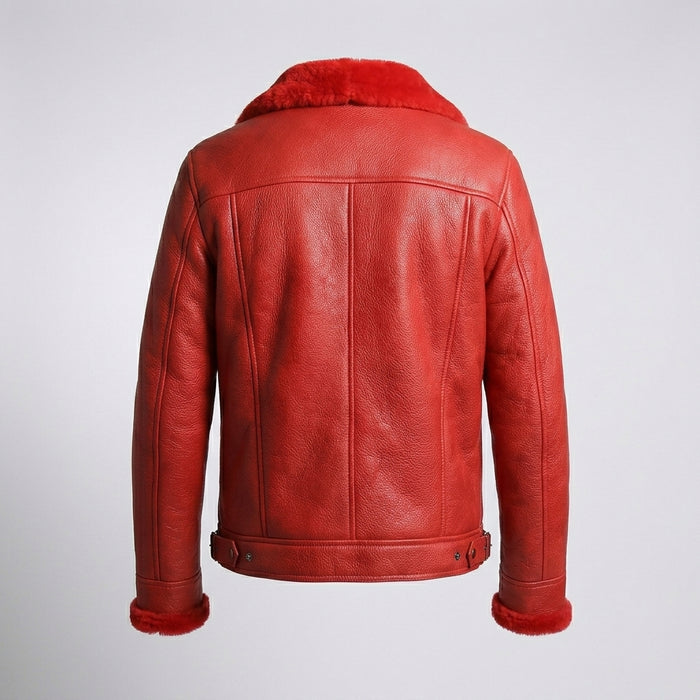 Men’s Red Shearling Leather Trucker Jacket – Winter Sherpa Lined Coat