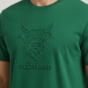Men's Scotland Cow Embossed T-Shirt Green - Heritage Of Scotland - S
