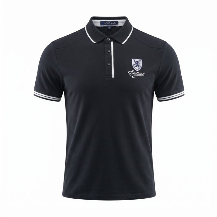 Men’s Black Scotland Crest Polo Shirt with White Trim - Heritage Of Scotland - NAVY / S