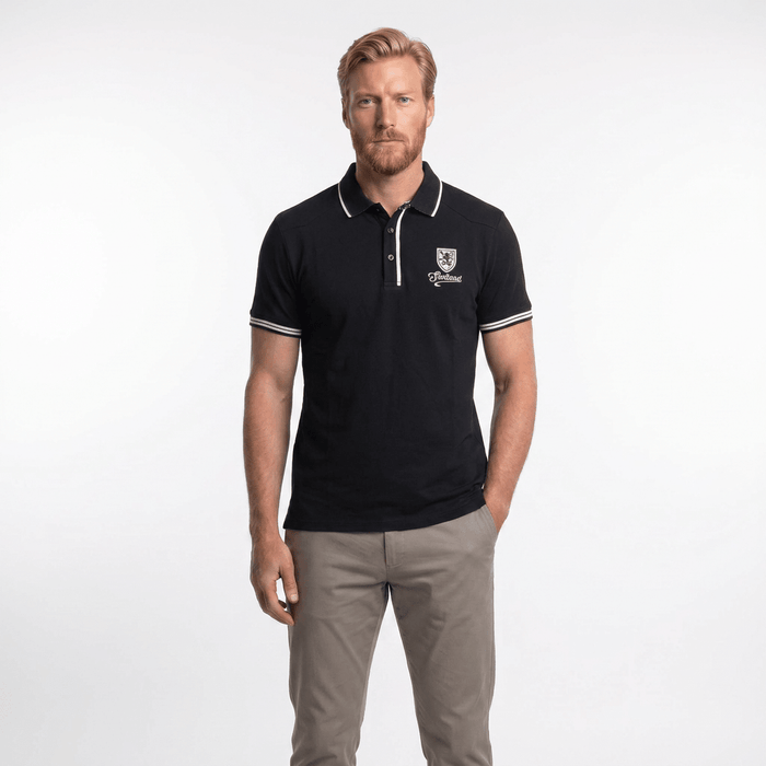 Men’s Black Scotland Crest Polo Shirt with White Trim - Heritage Of Scotland - NAVY / S