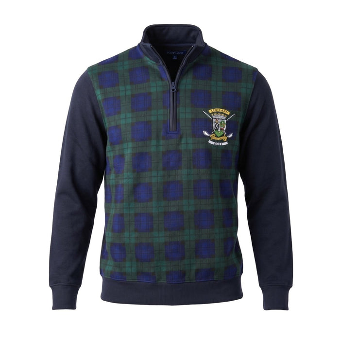 Men’s Scotland Tartan 1/4 Zip Sweatshirt – Classic Check Pullover with Embroidered Crest - Heritage Of Scotland - S
