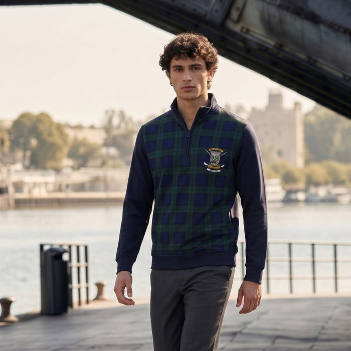 Men’s Scotland Tartan 1/4 Zip Sweatshirt – Classic Check Pullover with Embroidered Crest - Heritage Of Scotland - S