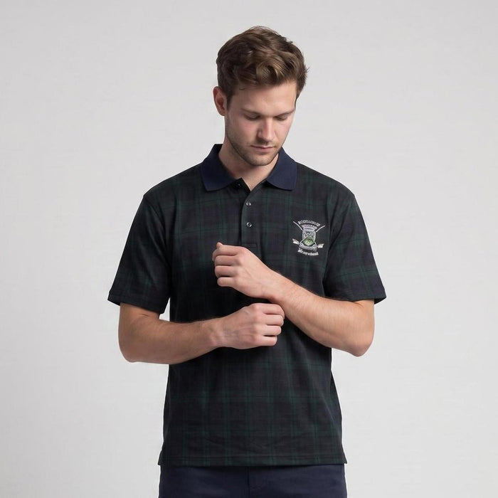 Mens Tartan Scotland Golf Polo Shirt - Black Watch - Heritage Of Scotland - BLACK WATCH / S