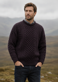 Men's Traditional Aran Merino Wool Sweater | Velvet Plue