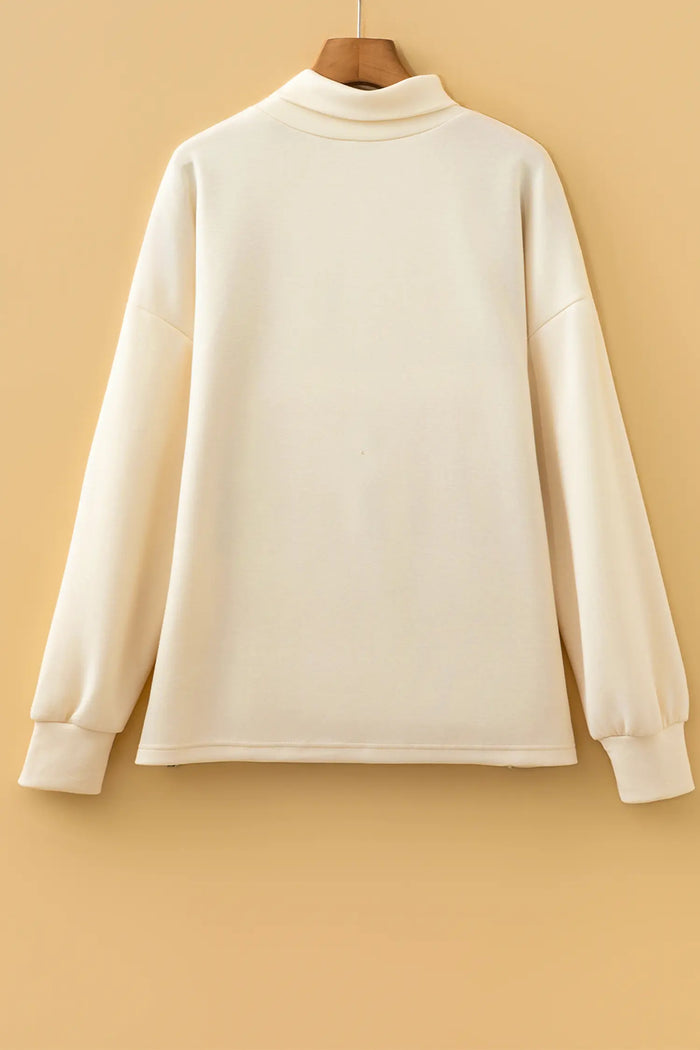 Mock Neck Long Sleeve Leopard Detail Split Hem Top – Beige
