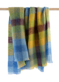 Mohair Throw Blue Yellow Lime Brown Blocks