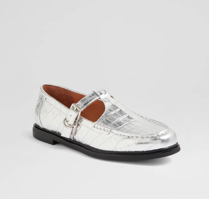 Mollini  GAHLA Silver Shine Croc Leather Loafers - Crush Marketplace
