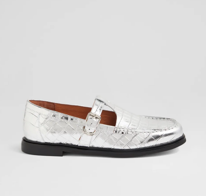 Mollini  GAHLA Silver Shine Croc Leather Loafers - Crush Marketplace