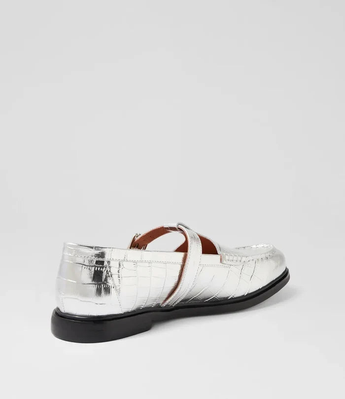 Mollini  GAHLA Silver Shine Croc Leather Loafers - Crush Marketplace