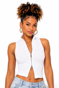 Molly - Women's Mock Neck Front Double Side Zipper Sleeveless Crop Top