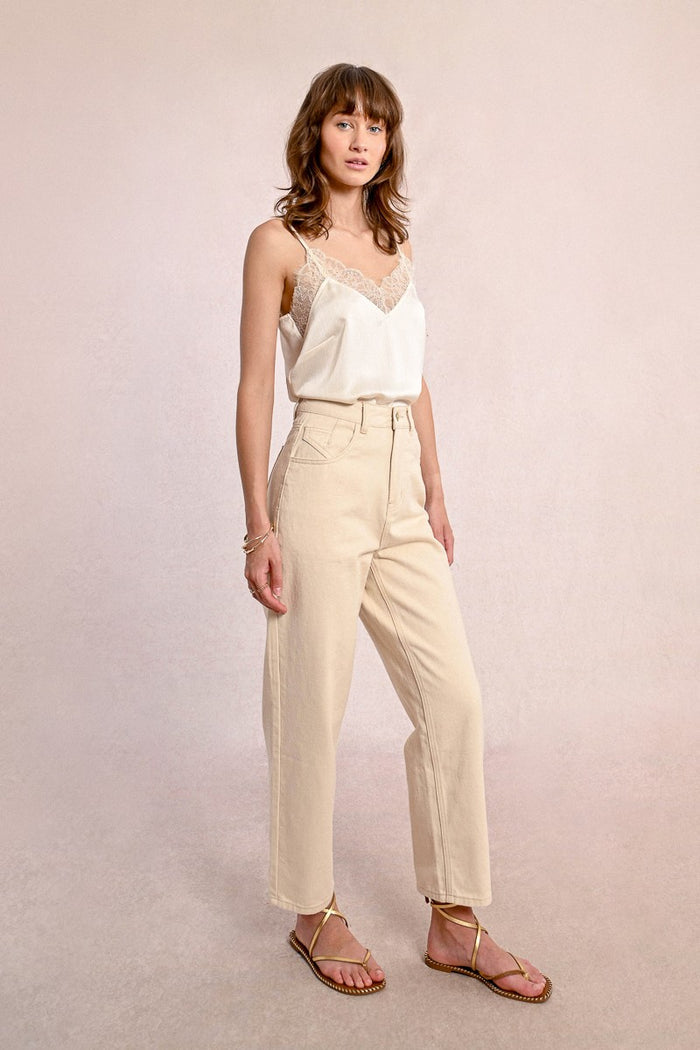 Molly Bracken High Waisted Straight Pant in Cream - Crush Marketplace