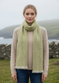 Mucros Aran Scarf | Merino Wool Alpaca Scarf | Lime Mix