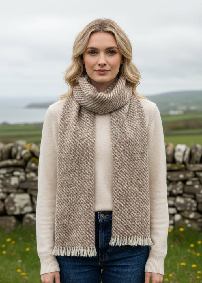 Mucros Aran Scarf | Merino Wool Alpaca Scarf | Oatmeal Mix