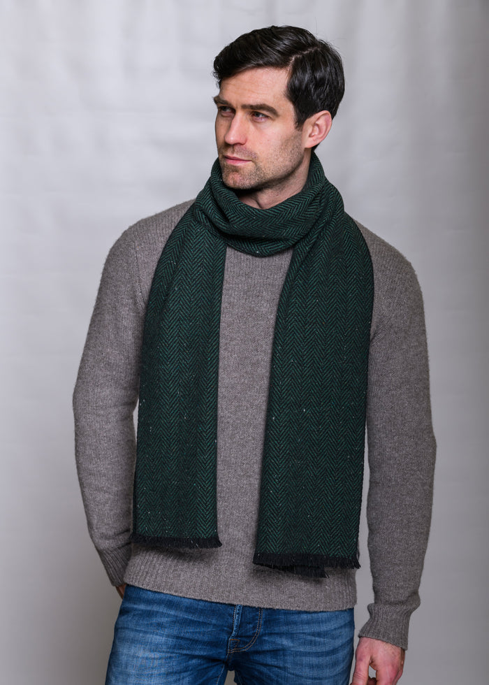 Mucros Donegal Scarf | Green Herringbone