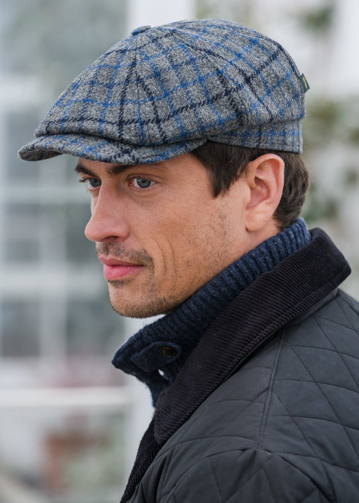 Mucros Driving Cap | 8-Piece Flat Cap | Gray Navy Blue