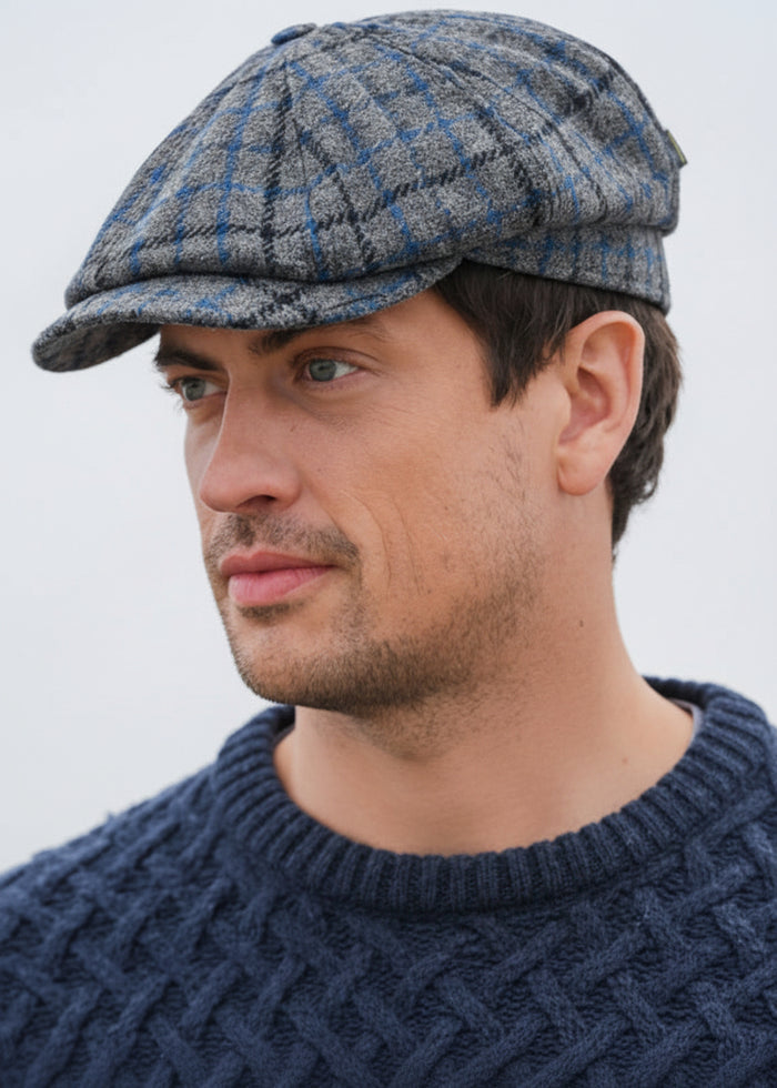Mucros Driving Cap | 8-Piece Flat Cap | Gray Navy Blue