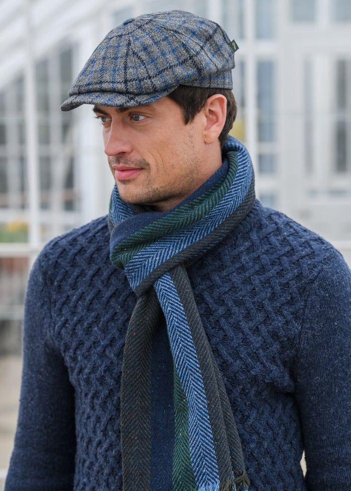 Mucros Driving Cap | 8-Piece Flat Cap | Gray Navy Blue