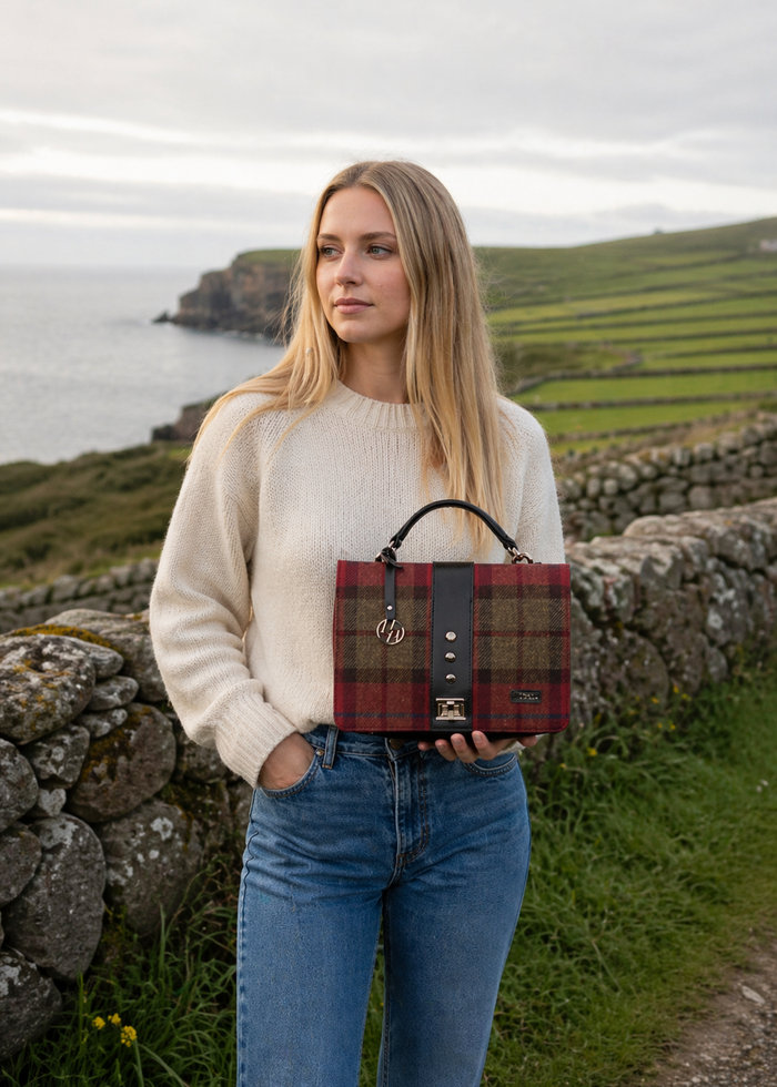 Mucros Fiona Bag Red Check | Premium Tweed & Vegan Leather Handbag