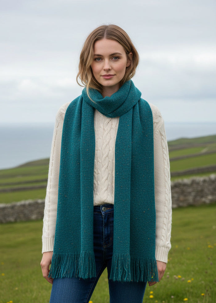 Mucros Islander Scarf | Authentic Irish Aran Knitwear | Green