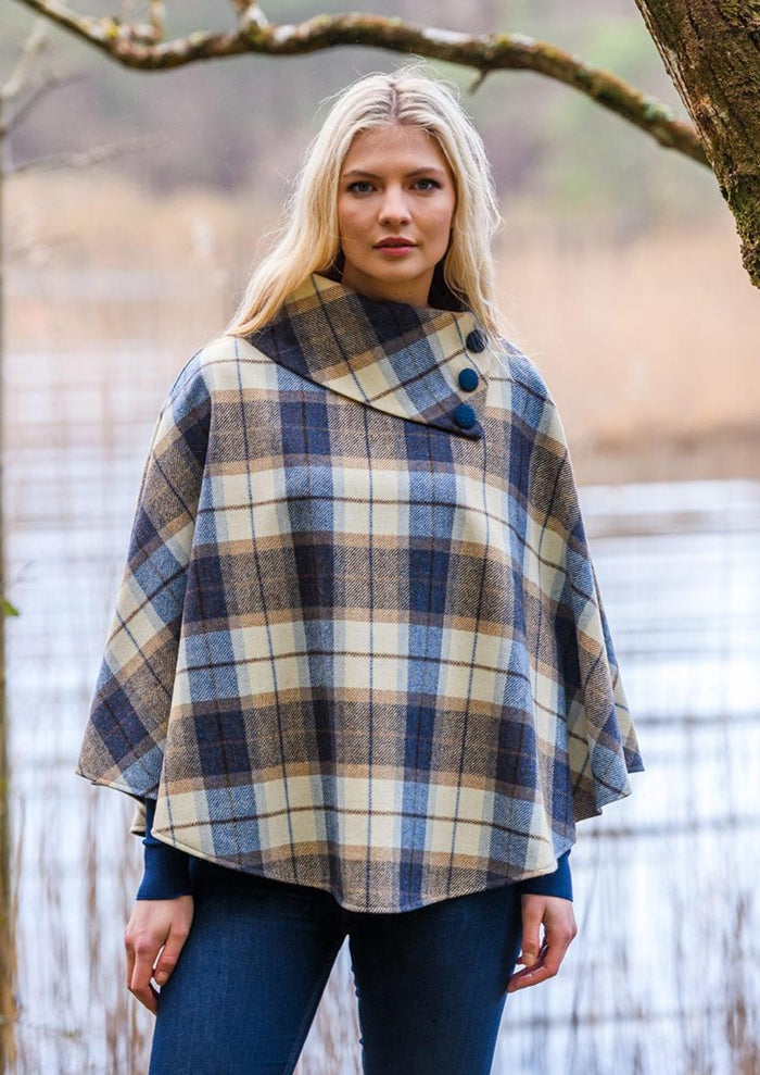 Mucros Blue Check Poncho