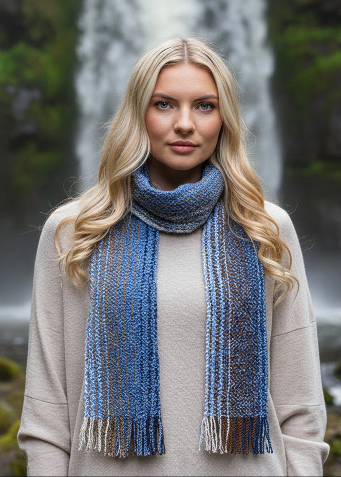 Mucros Skellig Scarf | Blue Mix Merino Wool & Cashmere
