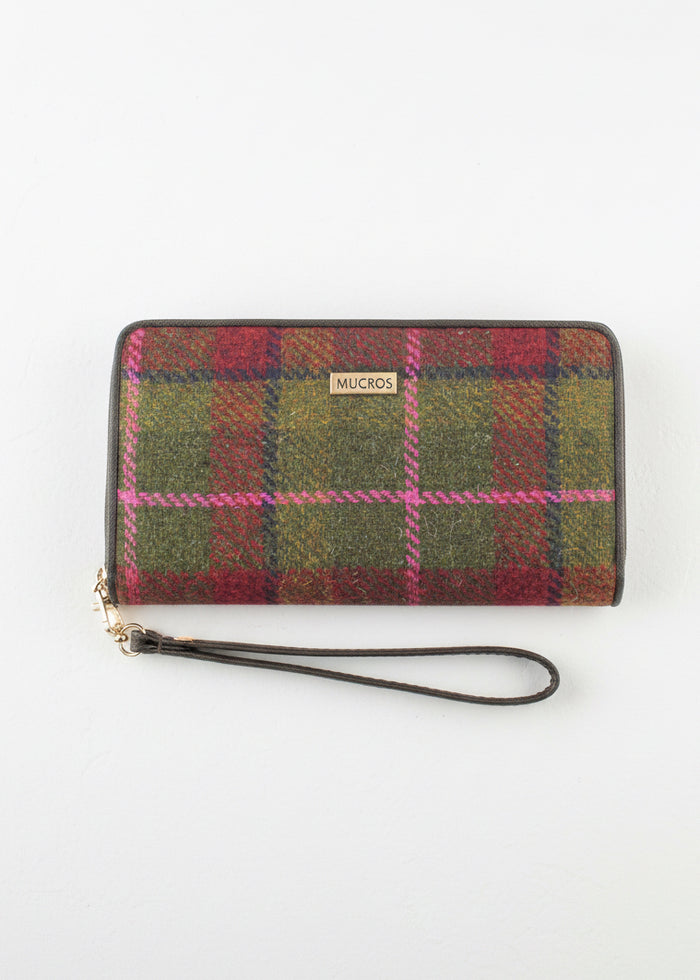 Mucros Tweed Wallet | Pink Green Check