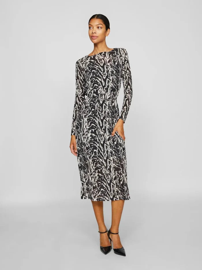 Nala Boat Neck Midi Dress (Black Beauty/Nala Birch)